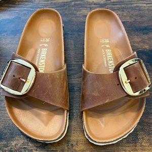 Big Buckle Madrid Birkenstock, oiled leather, cognac brown, size 38
